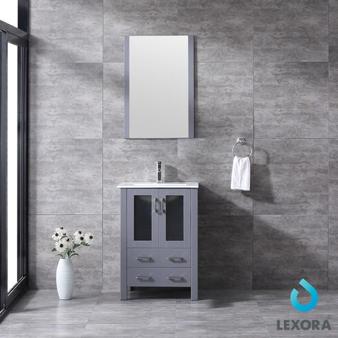 Image of Volez 24" Dark Grey Single Vanity | Integrated Top | White Integrated Square Sink and 22" Mirror