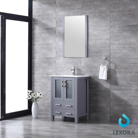 Image of Volez 24" Dark Grey Single Vanity | Integrated Top | White Integrated Square Sink and 22" Mirror