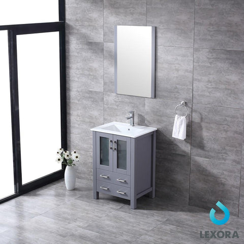 Image of Volez 24" Dark Grey Single Vanity | Integrated Top | White Integrated Square Sink and 22" Mirror