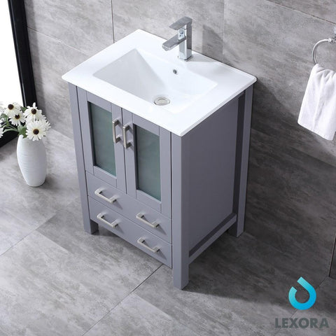 Image of Volez 24" Dark Grey Single Vanity | Integrated Top | White Integrated Square Sink and 22" Mirror