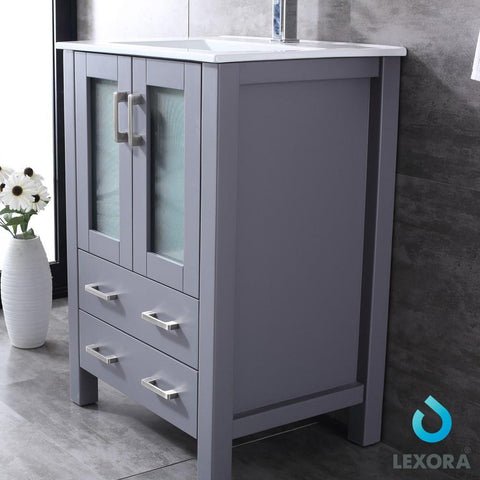 Image of Volez 24" Dark Grey Single Vanity | Integrated Top | White Integrated Square Sink and 22" Mirror