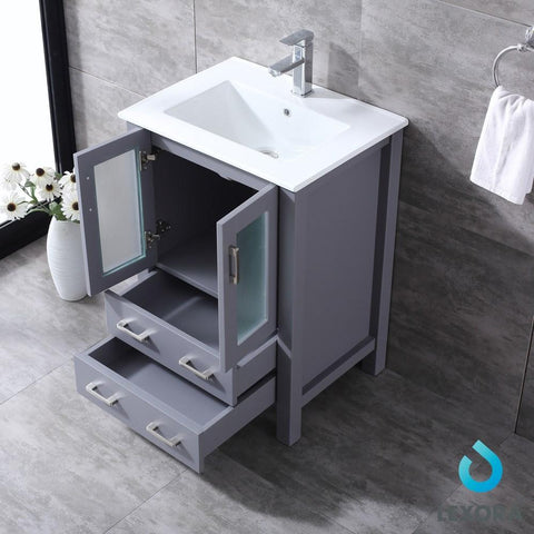 Image of Volez 24" Dark Grey Single Vanity | Integrated Top | White Integrated Square Sink and 22" Mirror