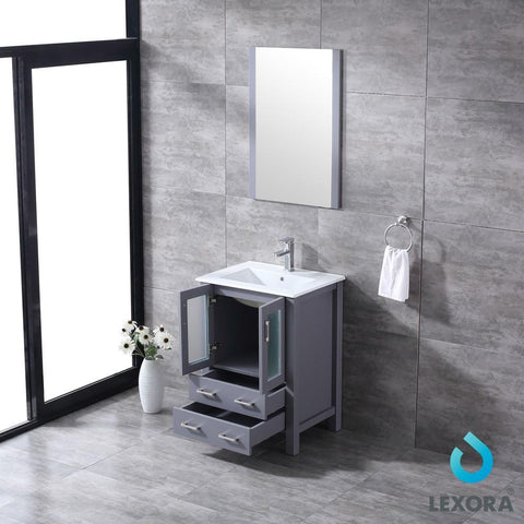 Image of Volez 24" Dark Grey Single Vanity | Integrated Top | White Integrated Square Sink and 22" Mirror