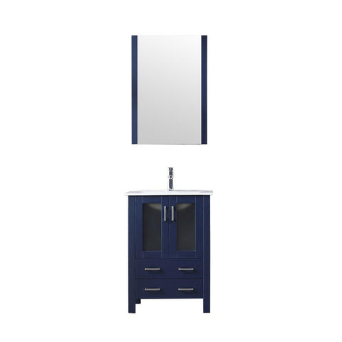 Image of Volez 24" Navy Blue Single Vanity | Integrated Top | White Integrated Square Sink and 22" Mirror