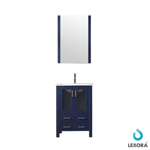Image of Volez 24" Navy Blue Single Vanity | Integrated Top | White Integrated Square Sink and 22" Mirror