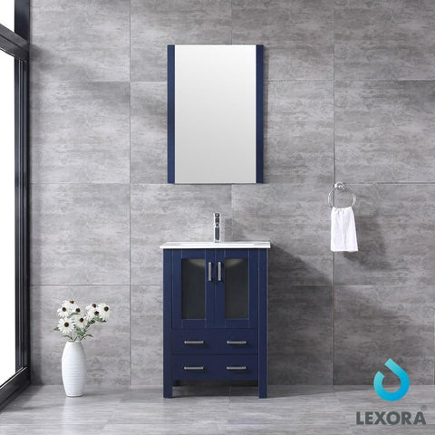 Image of Volez 24" Navy Blue Single Vanity | Integrated Top | White Integrated Square Sink and 22" Mirror