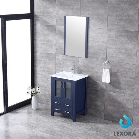 Image of Volez 24" Navy Blue Single Vanity | Integrated Top | White Integrated Square Sink and 22" Mirror