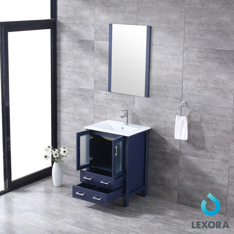 Image of Volez 24" Navy Blue Single Vanity | Integrated Top | White Integrated Square Sink and 22" Mirror