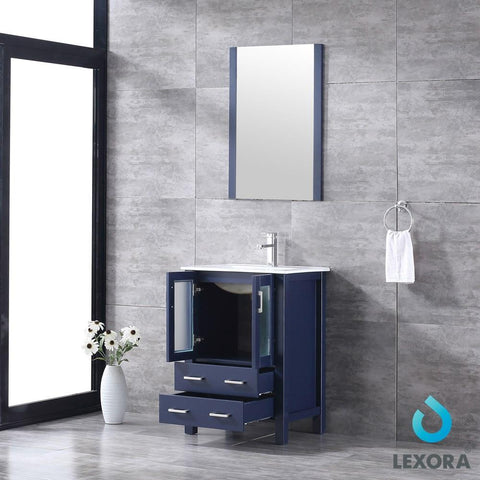 Image of Volez 24" Navy Blue Single Vanity | Integrated Top | White Integrated Square Sink and 22" Mirror