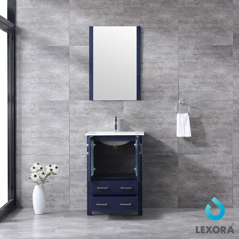 Image of Volez 24" Navy Blue Single Vanity | Integrated Top | White Integrated Square Sink and 22" Mirror