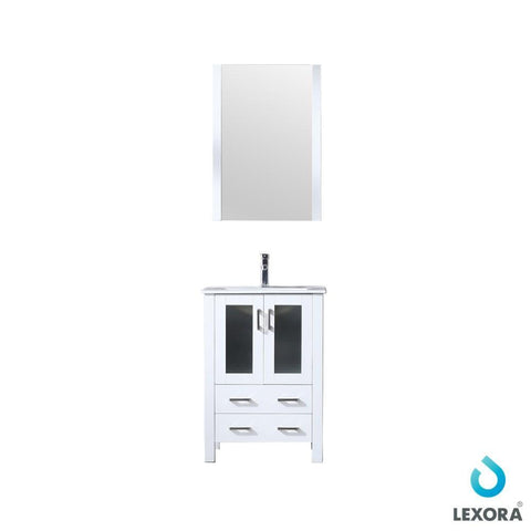 Image of Volez 24" White Single Vanity | Integrated Top | White Integrated Square Sink and 22" Mirror