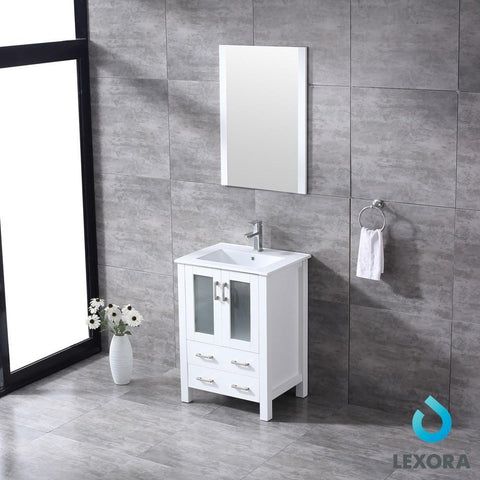 Image of Volez 24" White Single Vanity | Integrated Top | White Integrated Square Sink and 22" Mirror
