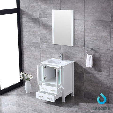 Image of Volez 24" White Single Vanity | Integrated Top | White Integrated Square Sink and 22" Mirror