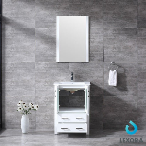 Image of Volez 24" White Single Vanity | Integrated Top | White Integrated Square Sink and 22" Mirror