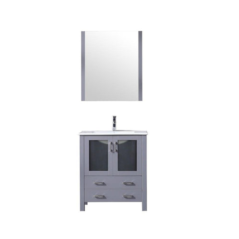 Image of Volez 30" Dark Grey Single Vanity | Integrated Top | White Integrated Square Sink and 28" Mirror