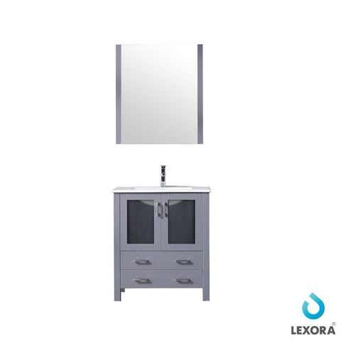 Image of Volez 30" Dark Grey Single Vanity | Integrated Top | White Integrated Square Sink and 28" Mirror