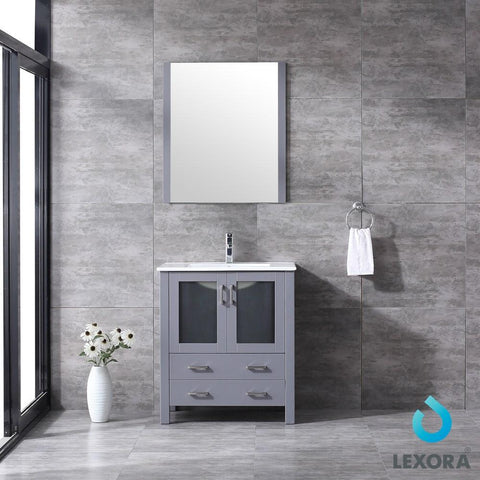 Image of Volez 30" Dark Grey Single Vanity | Integrated Top | White Integrated Square Sink and 28" Mirror