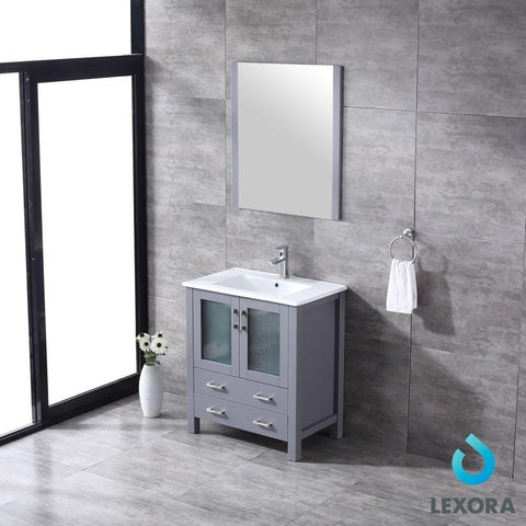 Image of Volez 30" Dark Grey Single Vanity | Integrated Top | White Integrated Square Sink and 28" Mirror