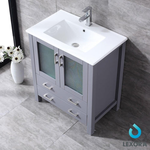 Image of Volez 30" Dark Grey Single Vanity | Integrated Top | White Integrated Square Sink and 28" Mirror