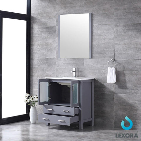 Image of Volez 30" Dark Grey Single Vanity | Integrated Top | White Integrated Square Sink and 28" Mirror