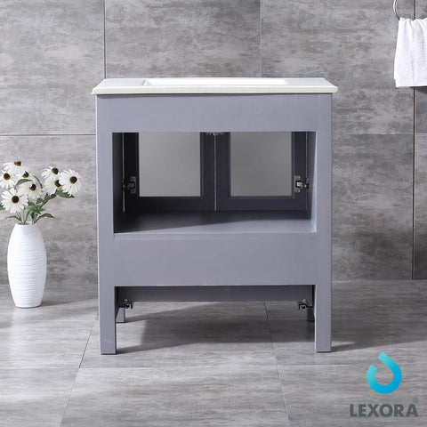 Image of Volez 30" Dark Grey Single Vanity | Integrated Top | White Integrated Square Sink and 28" Mirror