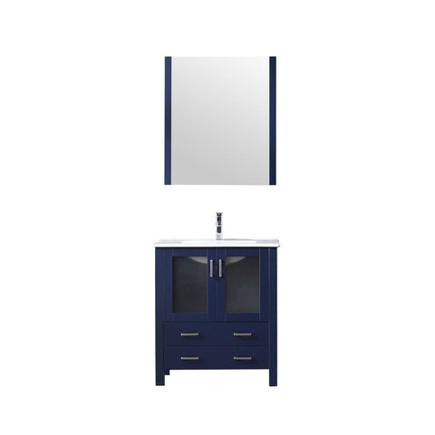 Image of Volez 30" Navy Blue Single Vanity | Integrated Top | White Integrated Square Sink and 28" Mirror