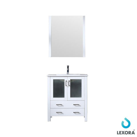 Image of Volez 30" White Single Vanity | Integrated Top | White Integrated Square Sink and 28" Mirror