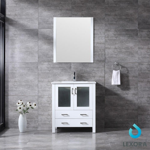 Image of Volez 30" White Single Vanity | Integrated Top | White Integrated Square Sink and 28" Mirror