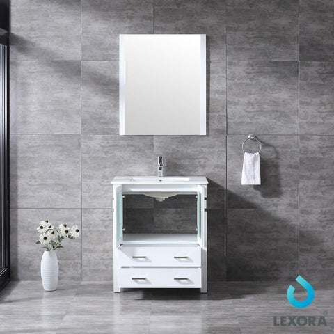 Image of Volez 30" White Single Vanity | Integrated Top | White Integrated Square Sink and 28" Mirror
