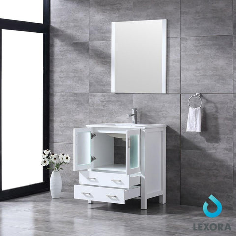 Image of Volez 30" White Single Vanity | Integrated Top | White Integrated Square Sink and 28" Mirror