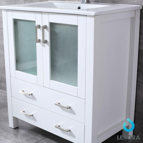 Image of Volez 30" White Single Vanity | Integrated Top | White Integrated Square Sink and 28" Mirror