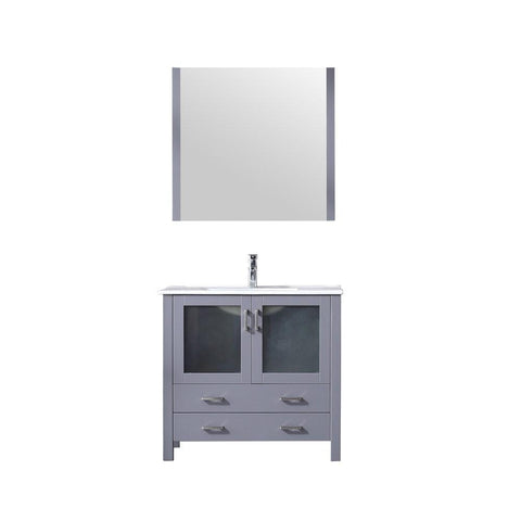 Image of Volez 36" Dark Grey Single Vanity | Integrated Top | White Integrated Square Sink and 34" Mirror