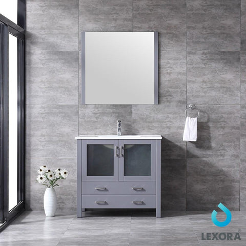 Image of Volez 36" Dark Grey Single Vanity | Integrated Top | White Integrated Square Sink and 34" Mirror