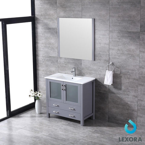 Image of Volez 36" Dark Grey Single Vanity | Integrated Top | White Integrated Square Sink and 34" Mirror