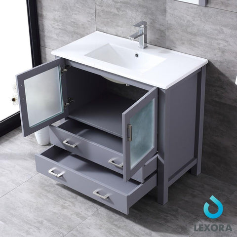 Image of Volez 36" Dark Grey Single Vanity | Integrated Top | White Integrated Square Sink and 34" Mirror