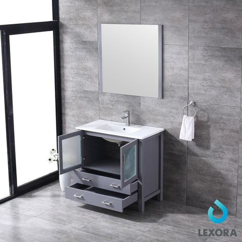 Image of Volez 36" Dark Grey Single Vanity | Integrated Top | White Integrated Square Sink and 34" Mirror