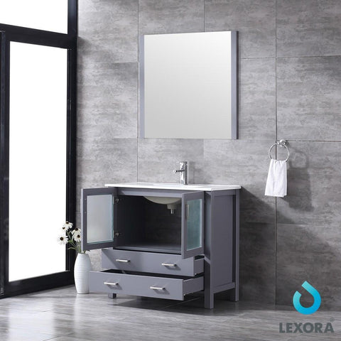Image of Volez 36" Dark Grey Single Vanity | Integrated Top | White Integrated Square Sink and 34" Mirror