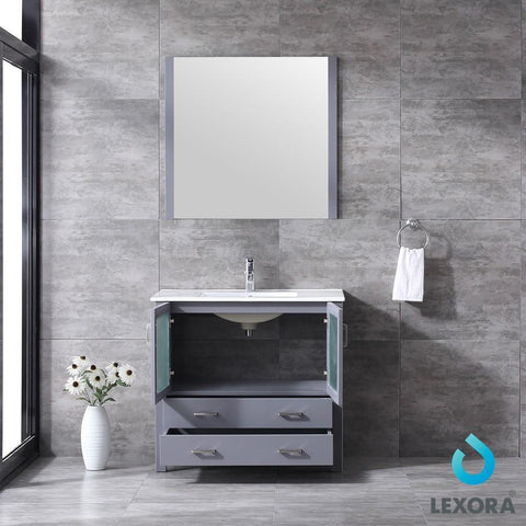 Image of Volez 36" Dark Grey Single Vanity | Integrated Top | White Integrated Square Sink and 34" Mirror