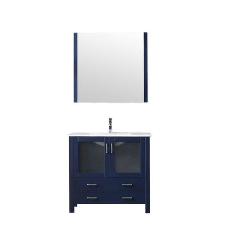 Image of Volez 36" Navy Blue Single Vanity | Integrated Top | White Integrated Square Sink and 34" Mirror