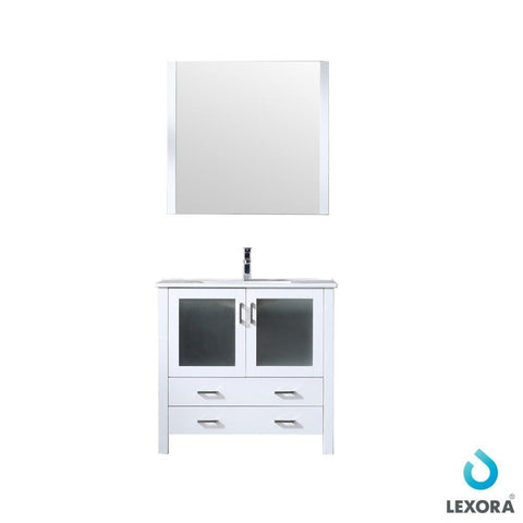 Image of Volez 36" White Single Vanity | Integrated Top | White Integrated Square Sink and 34" Mirror