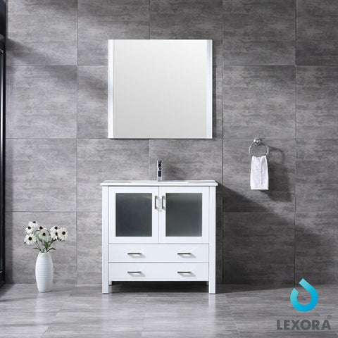 Image of Volez 36" White Single Vanity | Integrated Top | White Integrated Square Sink and 34" Mirror