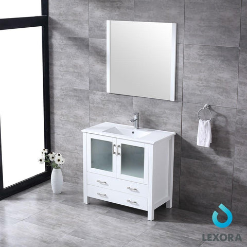 Image of Volez 36" White Single Vanity | Integrated Top | White Integrated Square Sink and 34" Mirror