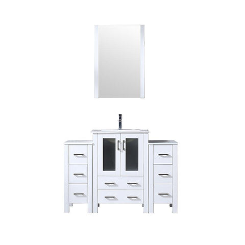 Image of Volez 48" White Single Vanity w/ 2 Side Cabinets | Integrated Top | White Integrated Square Sink and 22" Mirror