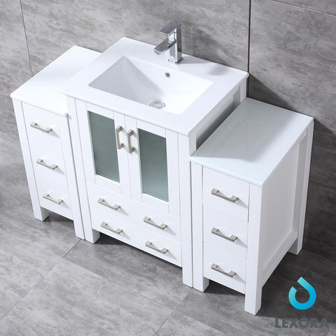 Image of Volez 48" White Single Vanity w/ 2 Side Cabinets | Integrated Top | White Integrated Square Sink and 22" Mirror