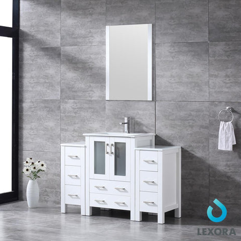 Image of Volez 48" White Single Vanity w/ 2 Side Cabinets | Integrated Top | White Integrated Square Sink and 22" Mirror