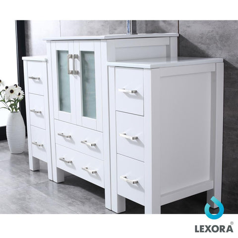 Image of Volez 48" White Single Vanity w/ 2 Side Cabinets | Integrated Top | White Integrated Square Sink and 22" Mirror