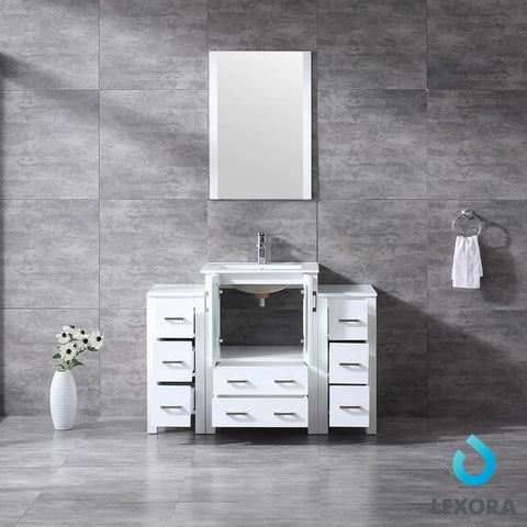Image of Volez 48" White Single Vanity w/ 2 Side Cabinets | Integrated Top | White Integrated Square Sink and 22" Mirror