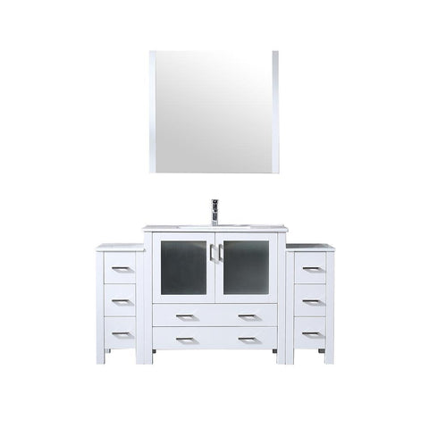 Image of Volez 60" White Single Vanity w/ 2 Side Cabinets | Integrated Top | White Integrated Square Sink and 34" Mirror