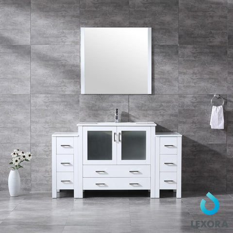 Image of Volez 60" White Single Vanity w/ 2 Side Cabinets | Integrated Top | White Integrated Square Sink and 34" Mirror