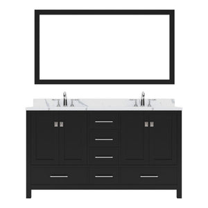 Details of the Virtu USA Caroline Avenue 60" Double Bath Vanity in Espresso with Calacatta Quartz Top and Round Sinks with Brushed Nickel Faucets with Matching Mirror | GD-50060-CCRO-ES-001